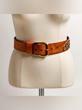 Jil Sander Suede Belt, ornate gold embellishments, suede/gold buckle, S, 26-30